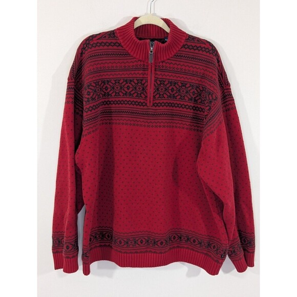Chaps Other - Chaps Sweater Mens 4XB Red Nordic Birdseye 100% Cotton 1/4 Zip Knit Preppy